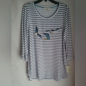Women's Striped Top - Blue and White Seagulls